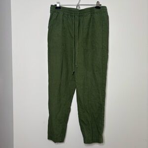 J. Crew Army Green Elastic Waist Drawstring Linen Pants Size Medium